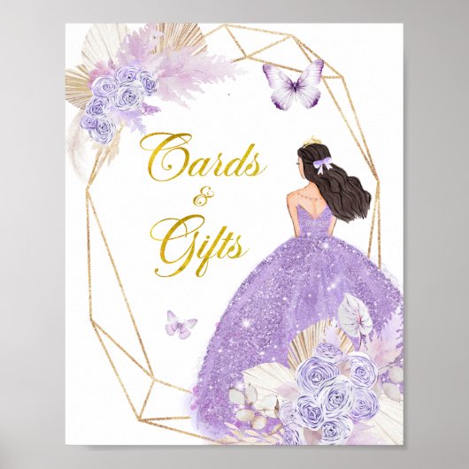 Boho Paarse Vlinder Quinceañera Kaarten en geschen Poster (Voorkant)