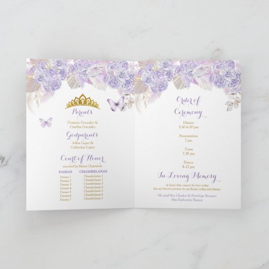Boho Paarse Vlinder Quinceañera Programma Sjabloon (Binnen)