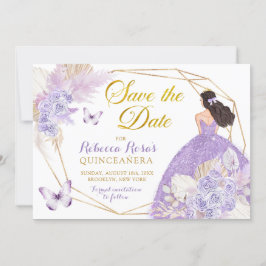 Boho Paarse vlinder quinceañera Save The Date Kaart