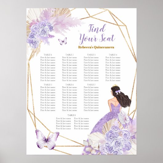 Boho Paarse Vlinder Quinceañera Zitkaart Poster (Voorkant)