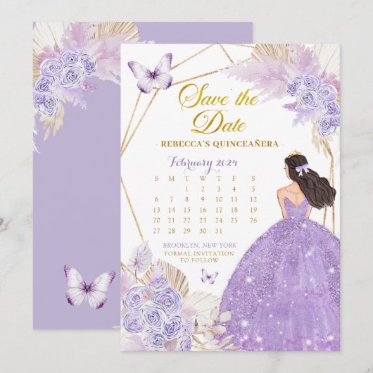 Boho Paarse vlinder XV De datumkalender opslaan Kaart (Voorkant / Achterkant)