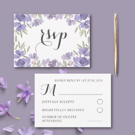 Boho Paarse Waterverf Bloem Bruiloft RSVP Kaartje