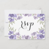 Boho Paarse Waterverf Bloem Bruiloft RSVP Kaartje (Voorkant)