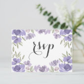 Boho Paarse Waterverf Bloem Bruiloft RSVP Kaartje (Staand voorkant)