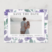 Boho Paarse Waterverf Bloemen Save the Date Briefkaart (Voorkant)