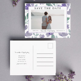 Boho Paarse Waterverf Bloemen Save the Date Briefkaart