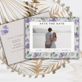 Boho Paarse Waterverf Bloemen Save the Date Briefkaart