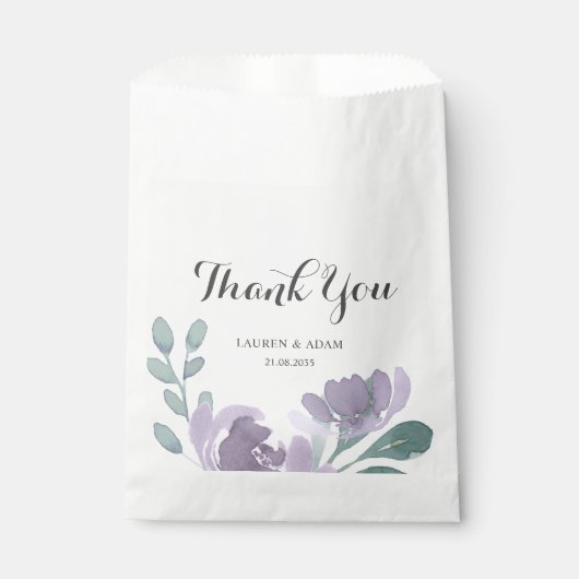 Boho Paarse Waterverf bloemenbruiloft Bedankzakje (Voorkant)