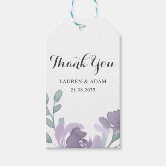 Boho Paarse Waterverf bloemenbruiloft Cadeaulabel (Voorkant)