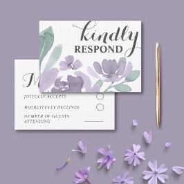 Boho Paarse Waterverf bloemenbruiloft RSVP Kaartje