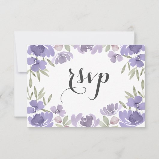 Boho Paarse Waterverf bloemenbruiloft RSVP Kaartje (Voorkant)