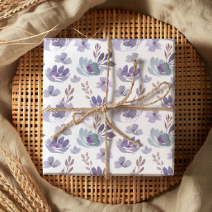 Boho Paarse Waterverf bloemmotief Cadeaupapier