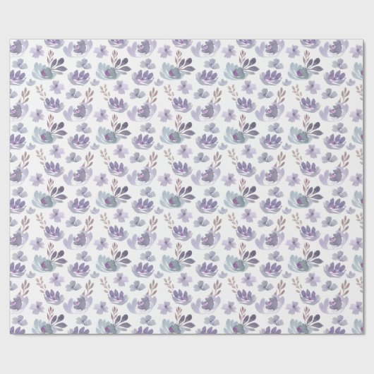 Boho paarse waterverf bloempatroon  cadeaupapier (Vlak)