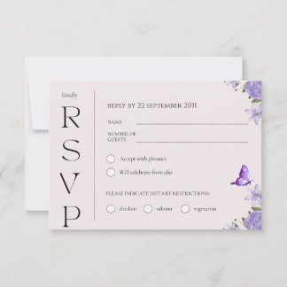 Boho Paarse Waterverf Floral Wedding RSVP Kaart Notitiekaartje