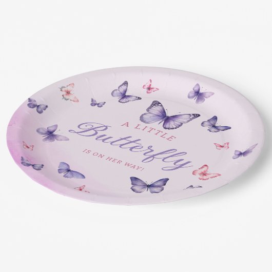 Boho paarse waterverf vlinder meisje Baby shower Papieren Bordje (Gekanteld)