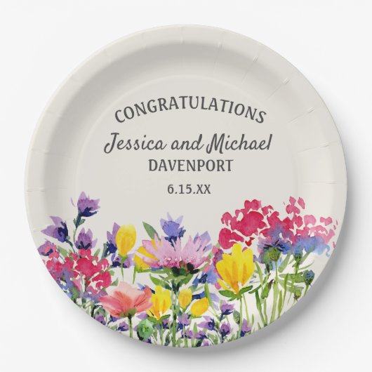 Boho Paarse Waterverf wilde bloemen Papieren Bordje (Voorkant)