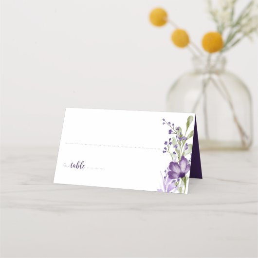 Boho Paarse Wilde Bloem Bruiloft Plaatskaartje (Voorkant)