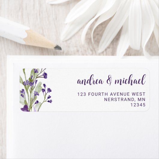 Boho Paarse Wilde Bloem Bruiloft Retouradres Etiket (Insitu)