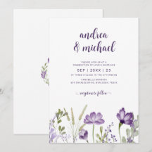 Boho Paarse Wilde Bloemen Gras Trouwkaarten