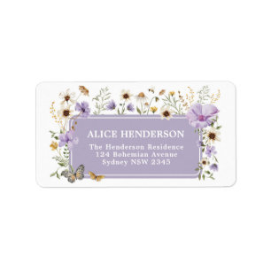 Boho Paarse Wilde Bloemen Tuinfeest Retouradres Etiket