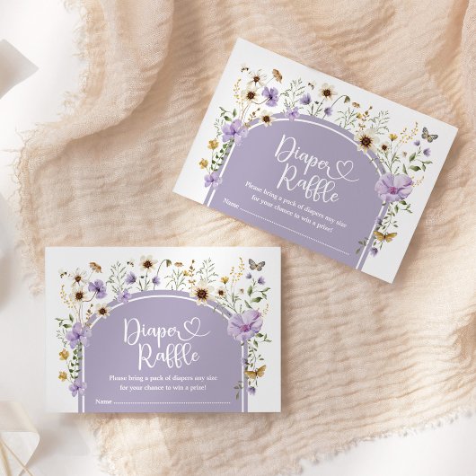 Boho Paarse Wildflower Luier Raffle Baby Meisje Informatiekaartje