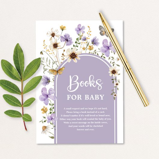 Boho Paarse Wildflower Meadow Boeken voor Baby Informatiekaartje