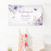 Boho Paarse Wildflower Vlinder Meisje Baby shower Spandoek (Insitu)