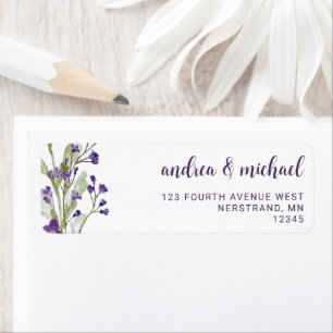 Boho Paarse Wildflower Wedding Return-adres Etiket