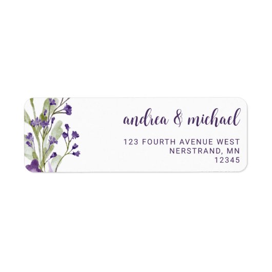 Boho Paarse Wildflower Wedding Return-adres Etiket (Voorkant)