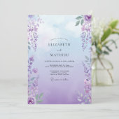 Boho Paarse Wisteria Bruiloft Kaart (Staand voorkant)