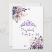 Boho Paarse zilveren bloemprinses Quinceañera Kaart (Achterkant)