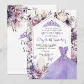 Boho Paarse zilveren bloemprinses Quinceañera Kaart (Voorkant / Achterkant)