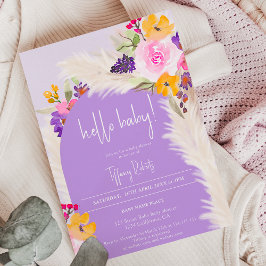 Boho paarsste hallo baby shower bloemenboog meisje kaart
