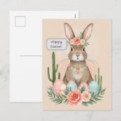 Boho Paashaas Kaart – grillige pastel Briefkaart (Voorkant / Achterkant)