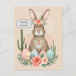 Boho Paashaas Kaart – Whimsische Pastel Postkaart