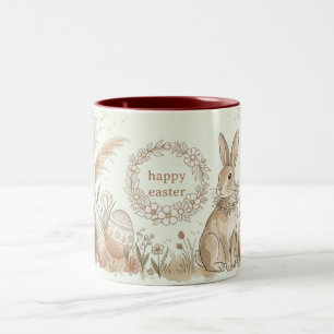 Boho Paashaas met bloemenkrans Illustratie Tweekleurige Koffiemok