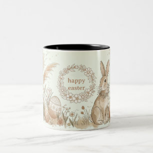 Boho Paashaas met bloemenkrans Illustratie Tweekleurige Koffiemok
