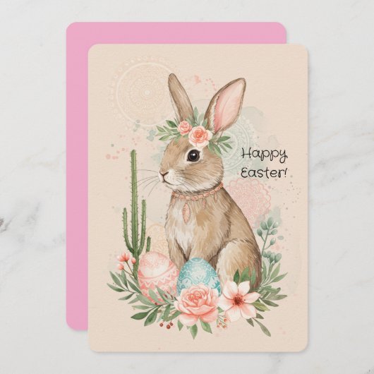 Boho Paashaas Printable Kaart – grillig (Voorkant / Achterkant)