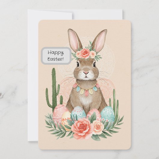 Boho Paashaas Printable Kaart – grillig (Voorkant)