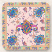 Boho paisley and elephant pattern_lmandala artwork bier onderzetter (Voorkant)
