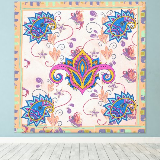 Boho paisley and elephant pattern_lmandala artwork canvas afdruk (Insitu (Houten vloer))