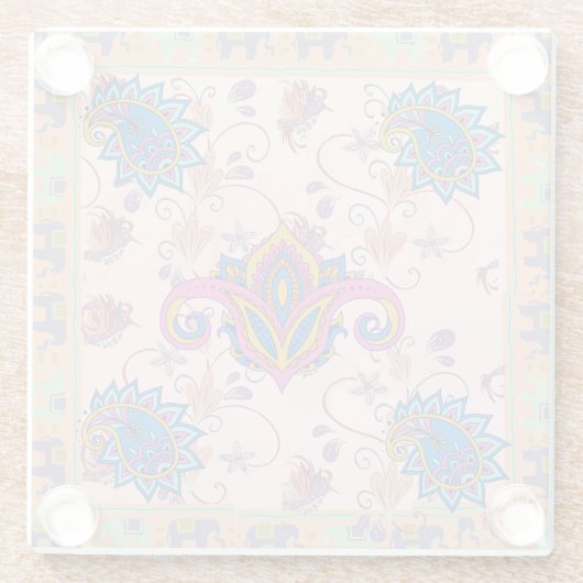Boho paisley and elephant pattern_lmandala artwork glazen onderzetter (Achterkant)