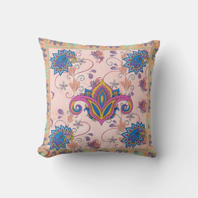 Boho paisley and elephant pattern_lmandala artwork kussen (Voorkant)