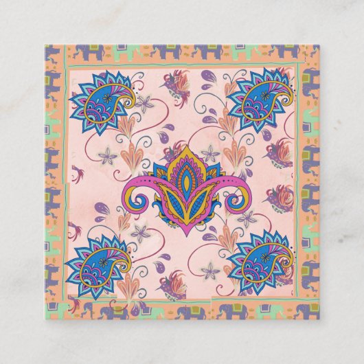 Boho paisley and elephant pattern_lmandala artwork vierkante visitekaartje (Voorkant)