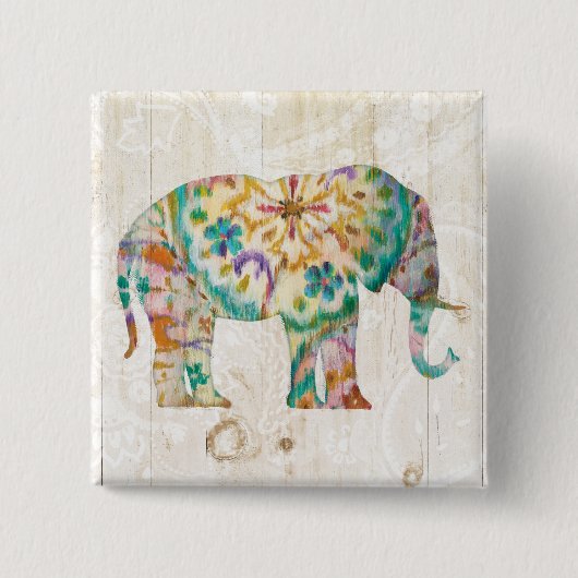 Boho Paisley Elephant I Vierkante Button 5,1 Cm (Voorkant)