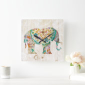 Boho Paisley Elephant I Vierkante Klok (Huis)