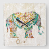 Boho Paisley Elephant I Vierkante Klok (Voorkant)