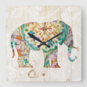 Boho Paisley Elephant I Vierkante Klok