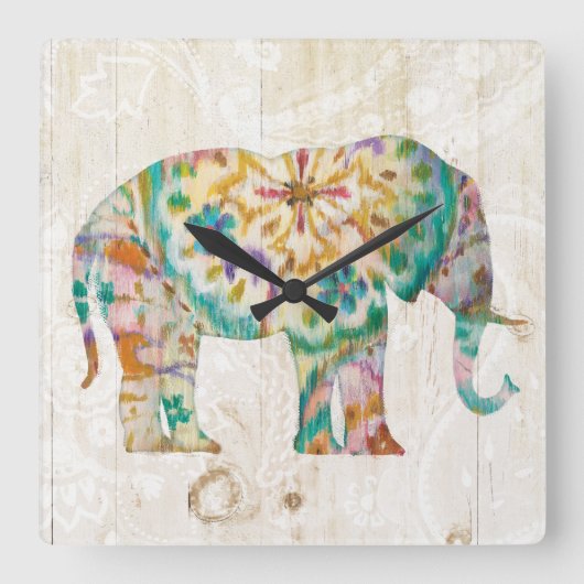 Boho Paisley Elephant I Vierkante Klok (Voorkant)