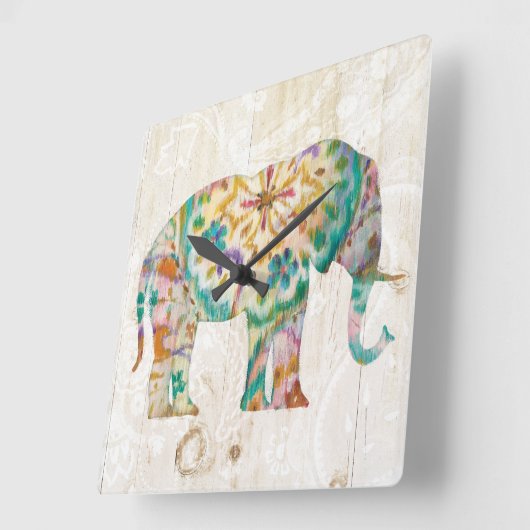 Boho Paisley Elephant I Vierkante Klok (Hoek)